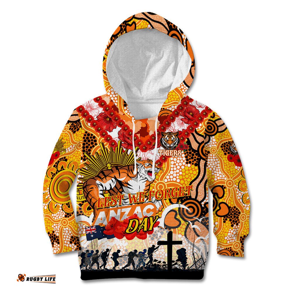 Personalised Tigers ANZAC Day Kid Hoodie Aboriginal Rising Sun