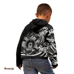 Custom Aboriginal Kid Zip Up Hoodie, Torres Strait Islands in Wave Black