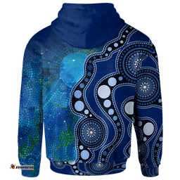 Kid Aboriginal Zip Up Hoodie Australia Indigenous Flag Circle Dot Painting Art Blue
