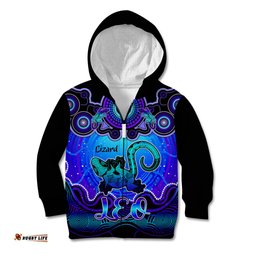 Personalised Australia Leo Lizard Zodiac Kid Hoodie Auz Astrology Aboriginal Blue