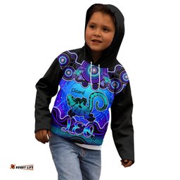 Personalised Australia Leo Lizard Zodiac Kid Hoodie Auz Astrology Aboriginal Blue