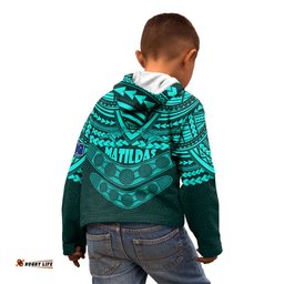 Matildas Soccer Kid Hoodie Polynesian and Aboriginal Turquoise Vibe