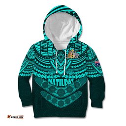 Matildas Soccer Kid Hoodie Polynesian and Aboriginal Turquoise Vibe