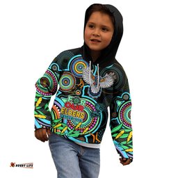 Custom Magpies Football Aboriginal Art Kid Hoodie NAIDOC Indigenous Tribal