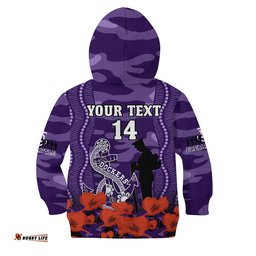 Custom Text And Number Dockers Football ANZAC 2023 Hoodie KID Aboriginal Mix Poppy Camouflage