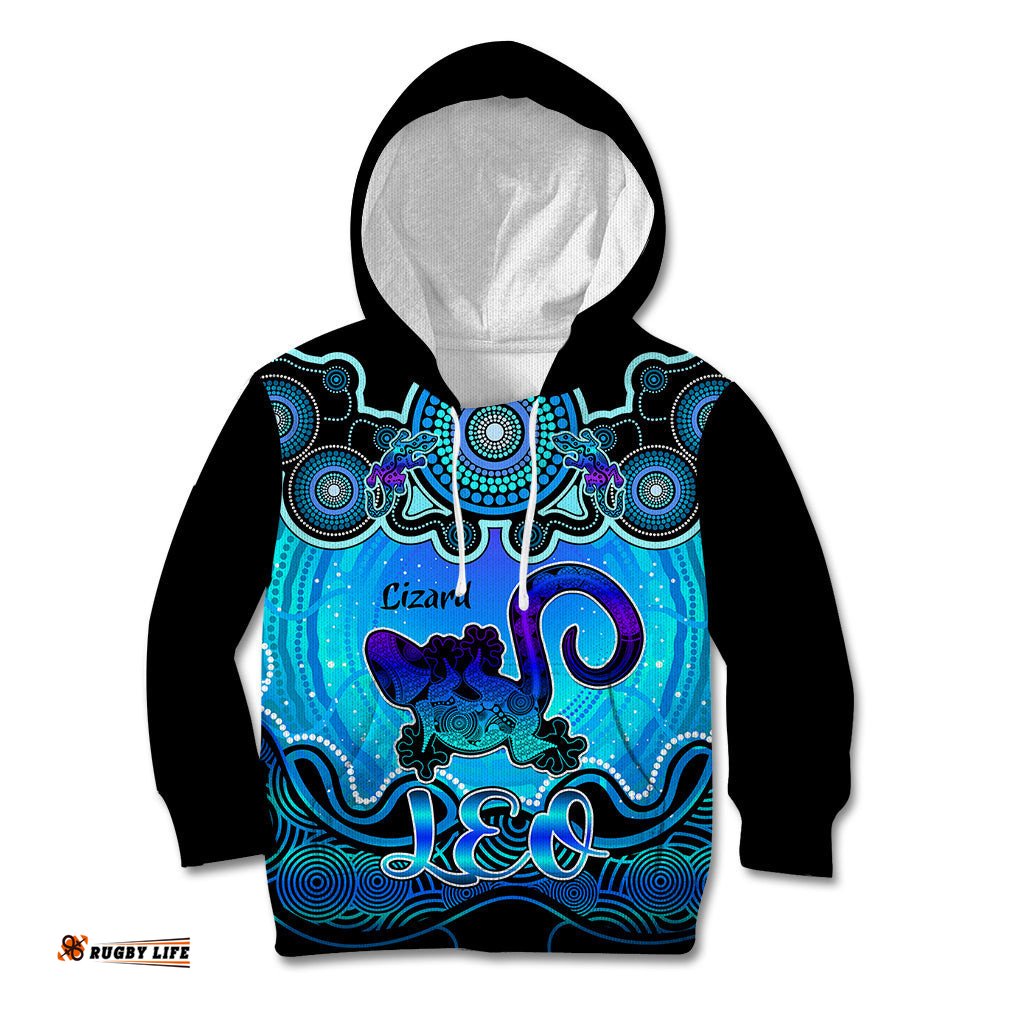 Personalised Australia Leo Lizard Zodiac Kid Hoodie Auz Astrology Aboriginal Aqua