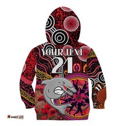 Custom Personalised Dolphins Rugby ANZAC Kid Hoodie Aboriginal Military and Poppy Flowers