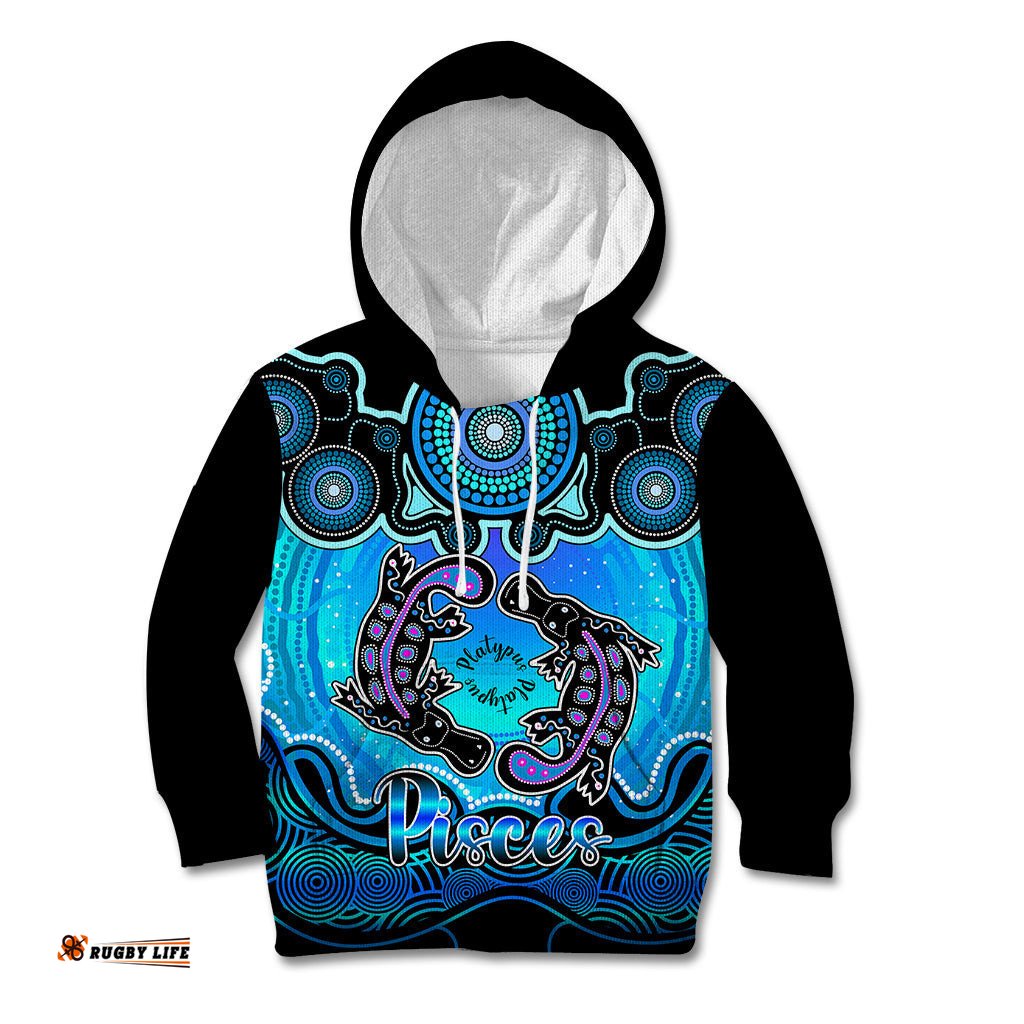 Personalised Australia Pisces Platypus Zodiac Kid Hoodie Auz Astrology Aboriginal Aqua