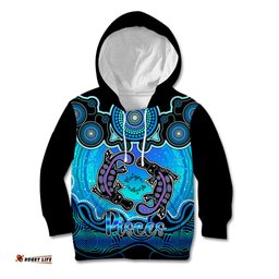 Personalised Australia Pisces Platypus Zodiac Kid Hoodie Auz Astrology Aboriginal Aqua