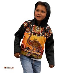 Personalised Australia Aquarius Emu Zodiac Kid Hoodie Auz Astrology Aboriginal Red
