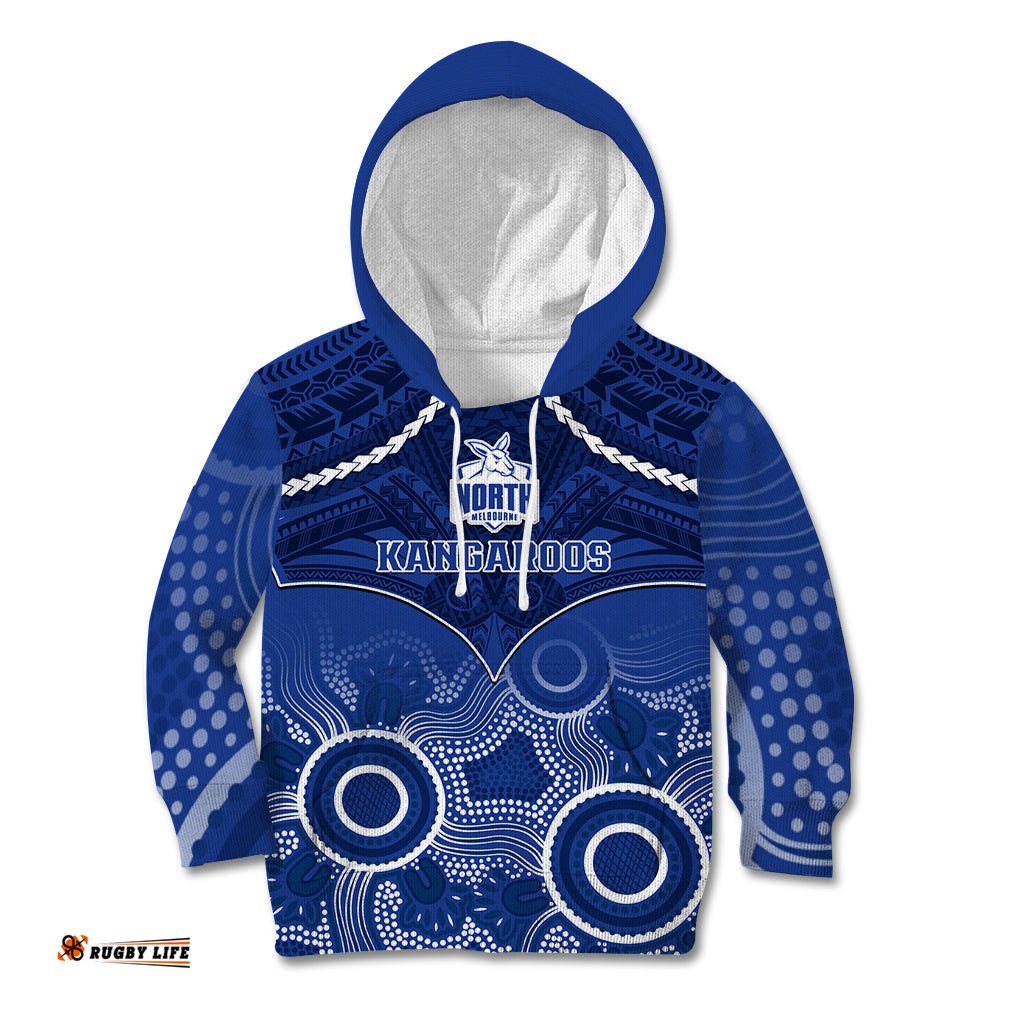 North Melbourne Football Kid Hoodie Kangaroos Aboriginal Mix Polynesian Pattern