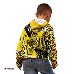 Richmond Tigers Football Kid Hoodie Angry Tiger Roaring Aboriginal Boomerang and Dots Art