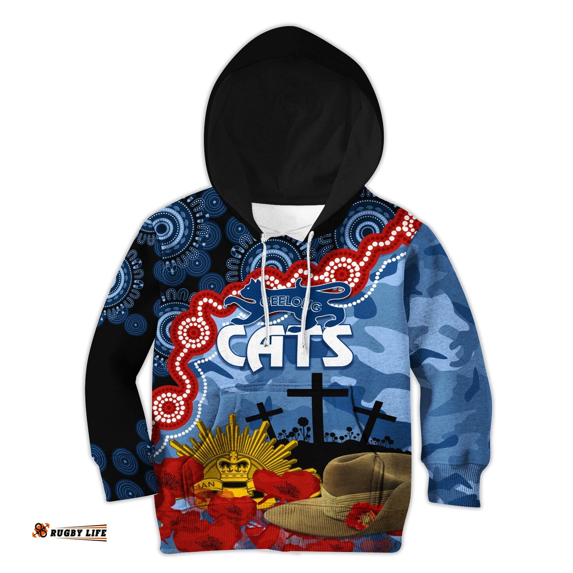 Cats Football ANZAC 2023 Hoodie KID Aboriginal Mix Slouch Hat