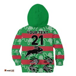 Custom Text And Number Rabbitohs Rugby Premiers Kid Hoodie Go The Bunnies Aboriginal Dots