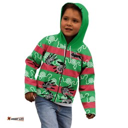 Custom Text And Number Rabbitohs Rugby Premiers Kid Hoodie Go The Bunnies Aboriginal Dots