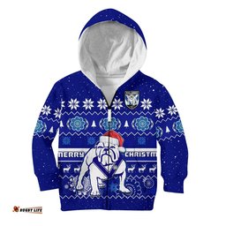 Custom Personalised Bulldogs Rugby Christmas Hoodie KID Berries Merry Xmas Aboriginal Art