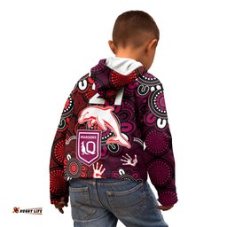 Custom Text And Number NRL Dolphins Combine Queensland Origin Kid Hoodie Indigenous Aboriginal Style