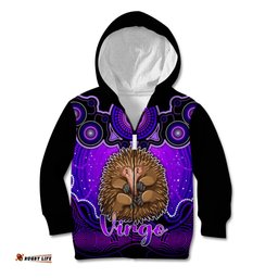Personalised Australia Virgo Echidna Zodiac Kid Hoodie Auz Astrology Aboriginal Purple