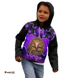 Personalised Australia Virgo Echidna Zodiac Kid Hoodie Auz Astrology Aboriginal Purple
