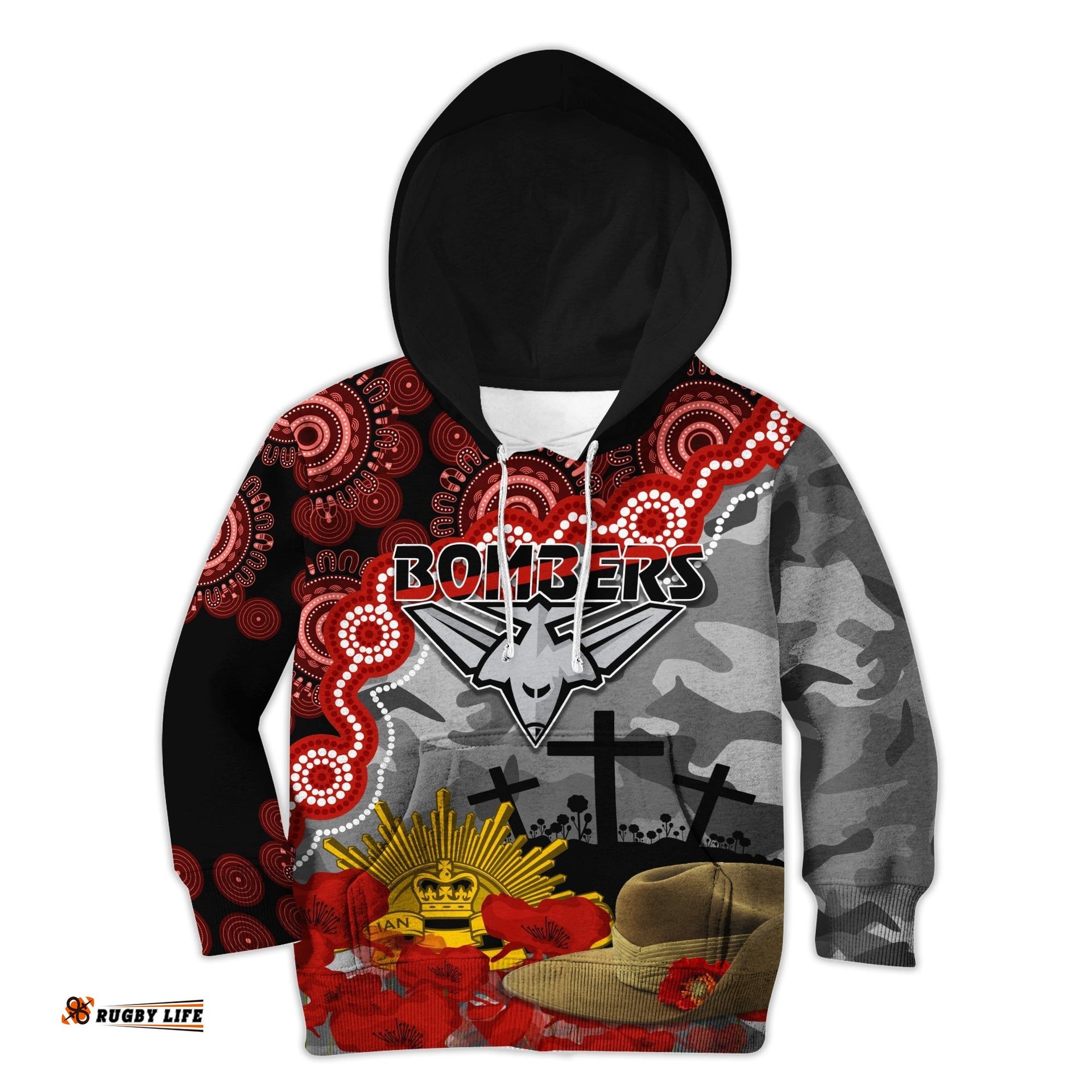 Bombers Football ANZAC 2023 Hoodie KID Aboriginal Mix Slouch Hat