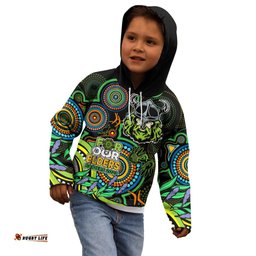 Custom Raiders Rugby Aboriginal Art Kid Hoodie NAIDOC Indigenous Tribal