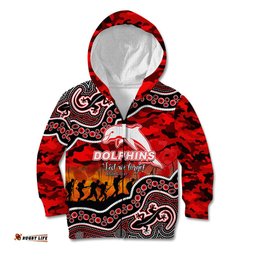 Custom Personalised Anzac Day NRL Dolphins Kid Hoodie Aboriginal Lizard Patterns