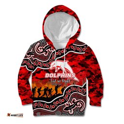 Custom Personalised Anzac Day NRL Dolphins Kid Hoodie Aboriginal Lizard Patterns