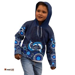 Australia Aboriginal Kid Hoodie Dolphin Dark Blue