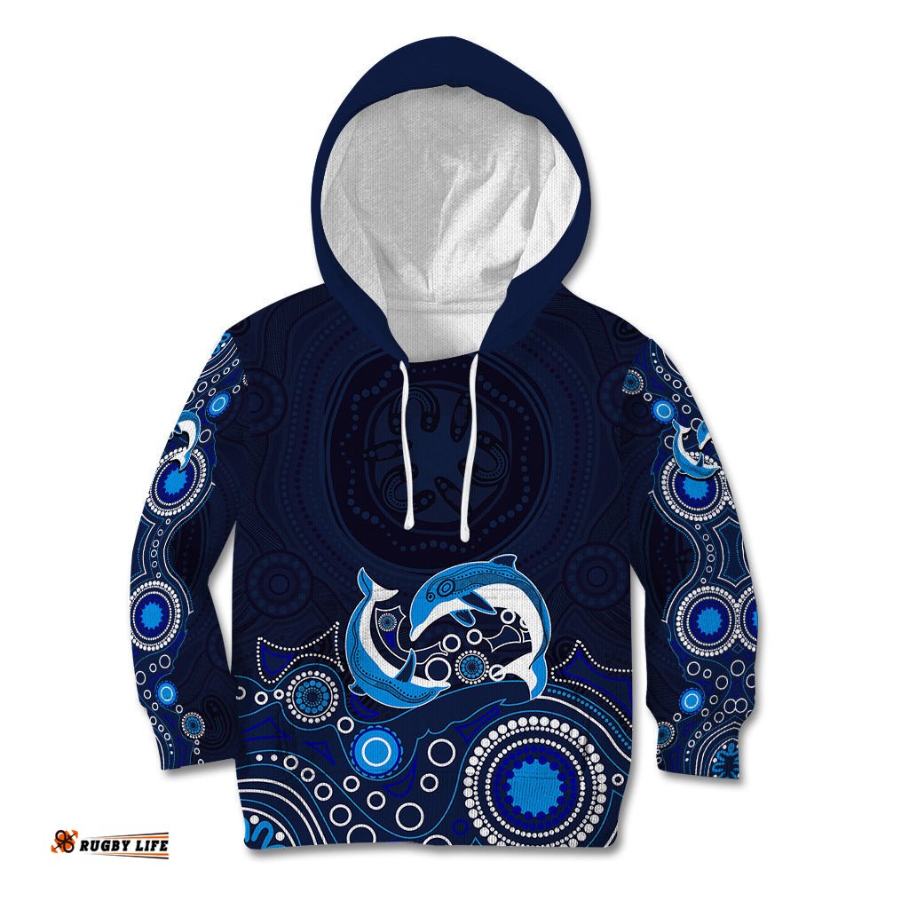 Australia Aboriginal Kid Hoodie Dolphin Dark Blue