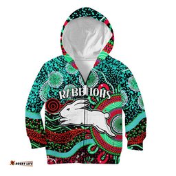 Custom Personalised Rabbitohs Rugby Kid Hoodie Aboriginal Dots Verion