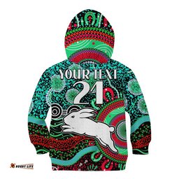 Custom Personalised Rabbitohs Rugby Kid Hoodie Aboriginal Dots Verion