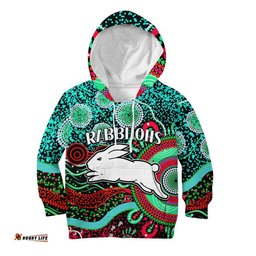 Custom Personalised Rabbitohs Rugby Kid Hoodie Aboriginal Dots Verion