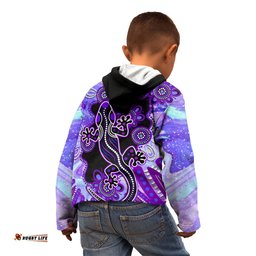 Australia Opal Kid Hoodie Aussie Lizard With Aboriginal Art Purple