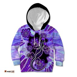 Australia Opal Kid Hoodie Aussie Lizard With Aboriginal Art Purple