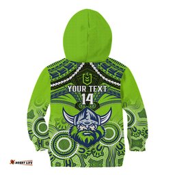 Personalised Raiders Rugby Kid Hoodie Canberra 1981 Aboriginal Mix Polynesian Pattern