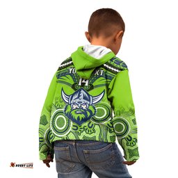 Personalised Raiders Rugby Kid Hoodie Canberra 1981 Aboriginal Mix Polynesian Pattern