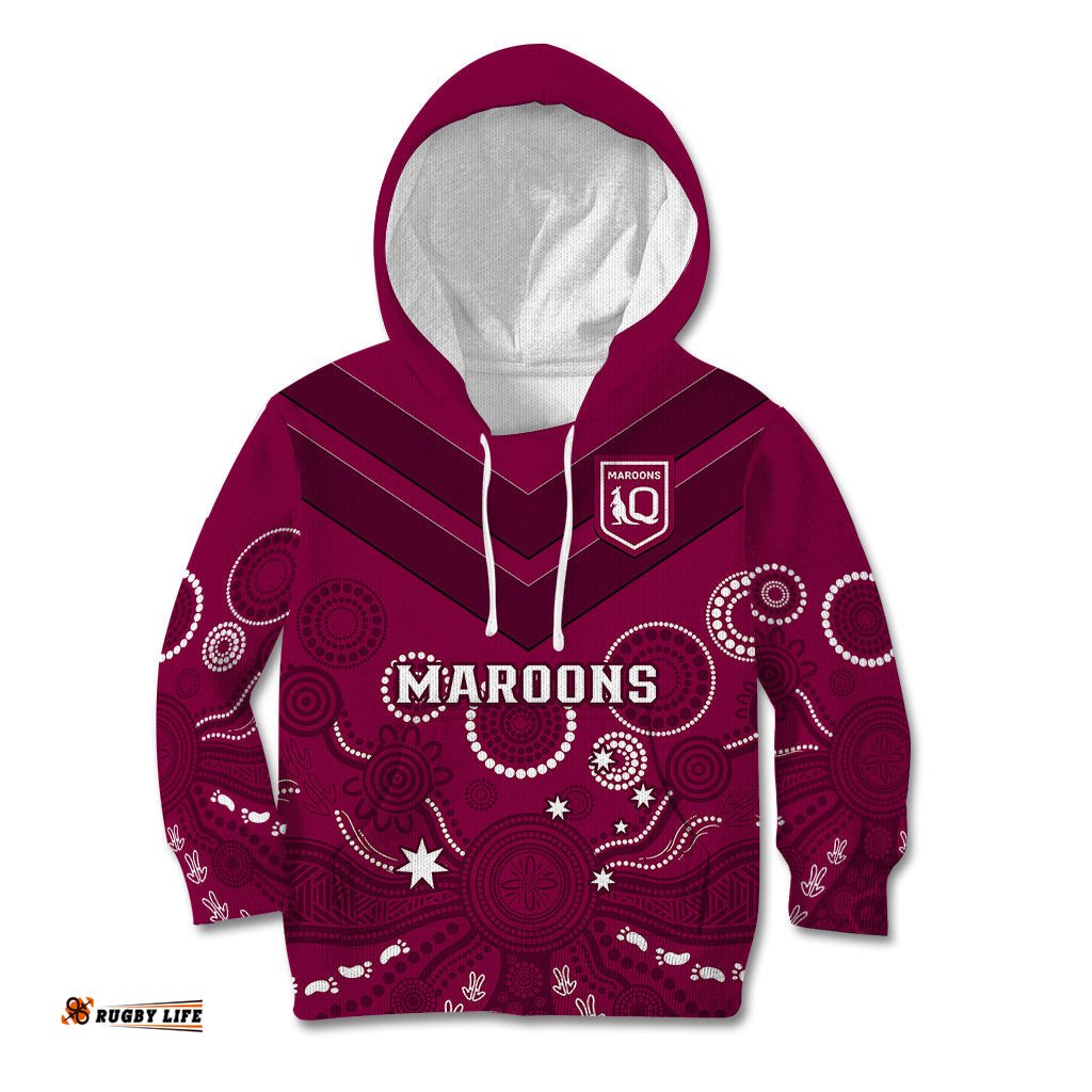 Maroons Rugby Kid Hoodie QLD Aboriginal Art