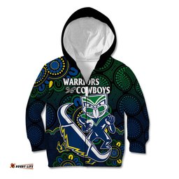 Custom Text And Number NRL Combine Warriors and Cowboys Kid Hoodie Aboriginal
