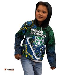 Custom Text And Number NRL Combine Warriors and Cowboys Kid Hoodie Aboriginal