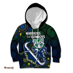 Custom Text And Number NRL Combine Warriors and Cowboys Kid Hoodie Aboriginal