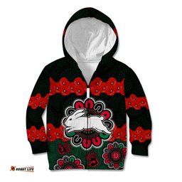ANZAC 2023 NRL Rabbitohs Rugby Kid Hoodie The Bunnies 1908 Poppy Flowers Mixed Aboriginal