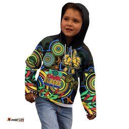 Custom Titans Rugby Aboriginal Art Kid Hoodie NAIDOC Indigenous Tribal