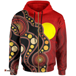 Kids Aboriginal Zip Up Hoodie, Australia Indigenous Flag Circle Dot Painting Art For Kids