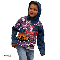Custom Personalised Anzac Day NRL Rooster Kid Hoodie Aboriginal Lizard Patterns