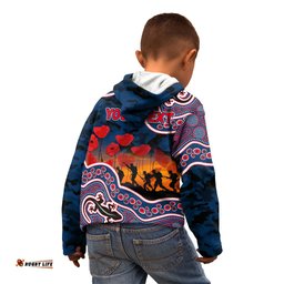 Custom Personalised Anzac Day NRL Rooster Kid Hoodie Aboriginal Lizard Patterns
