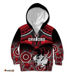 Personalised Dragons Rugby Kid Hoodie Saints 1998 Aboriginal Mix Polynesian Pattern