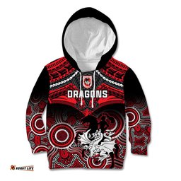 Personalised Dragons Rugby Kid Hoodie Saints 1998 Aboriginal Mix Polynesian Pattern