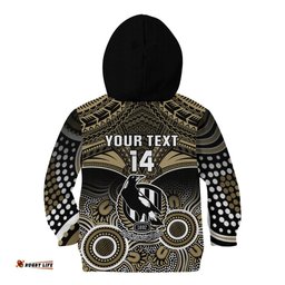 Personalised Collingwood Football Kid Hoodie Go Magpies Aboriginal Mix Polynesian Pattern