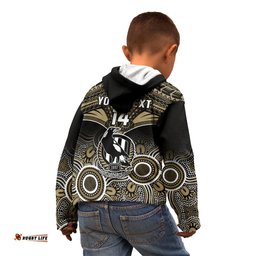 Personalised Collingwood Football Kid Hoodie Go Magpies Aboriginal Mix Polynesian Pattern