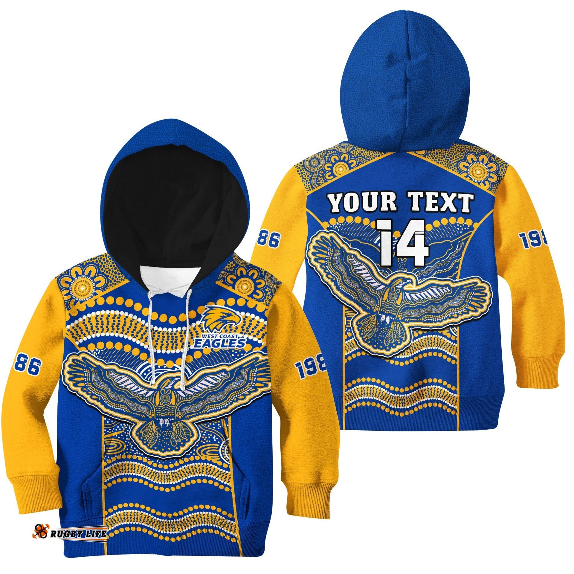 Custom Text And Number Eagles Football Hoodie KID West Coast 1986 Aboriginal Sporty Style
